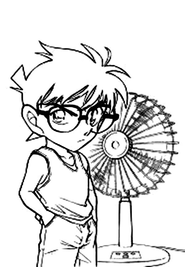 Detective Conan with a Fan Coloring Page | Coloring Sun