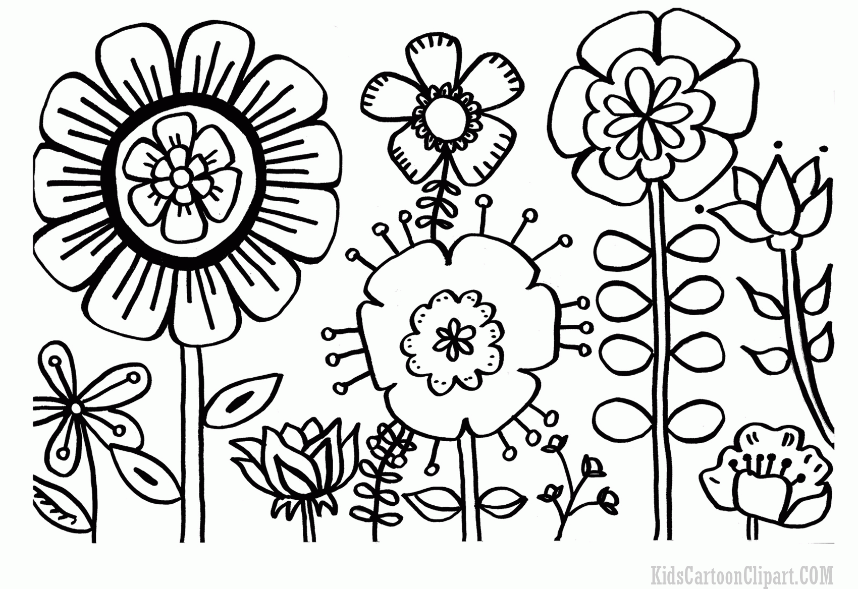 Flowers Garden Coloring Pages for School Kids Cartoon Clipart ...
