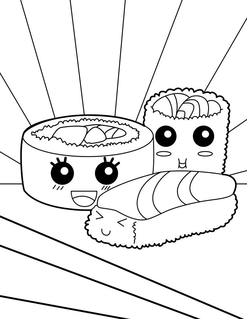 Sushi Makis coloring page | Unicorn coloring pages, Cat coloring ...