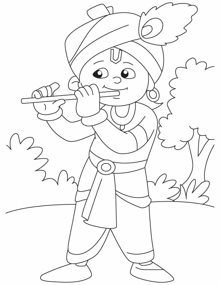 Krishna with his magical flute coloring pages | Krishna drawing ...