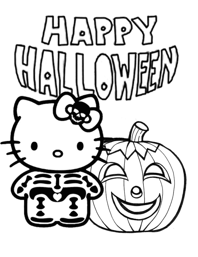 Hello Kitty Skeleton And Pumpkin Halloween Coloring Page | H & M ...