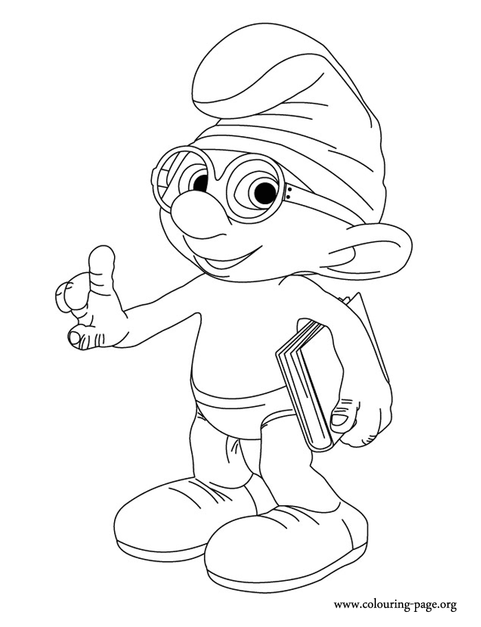 The Smurfs - Brainy Smurf with his book coloring page
