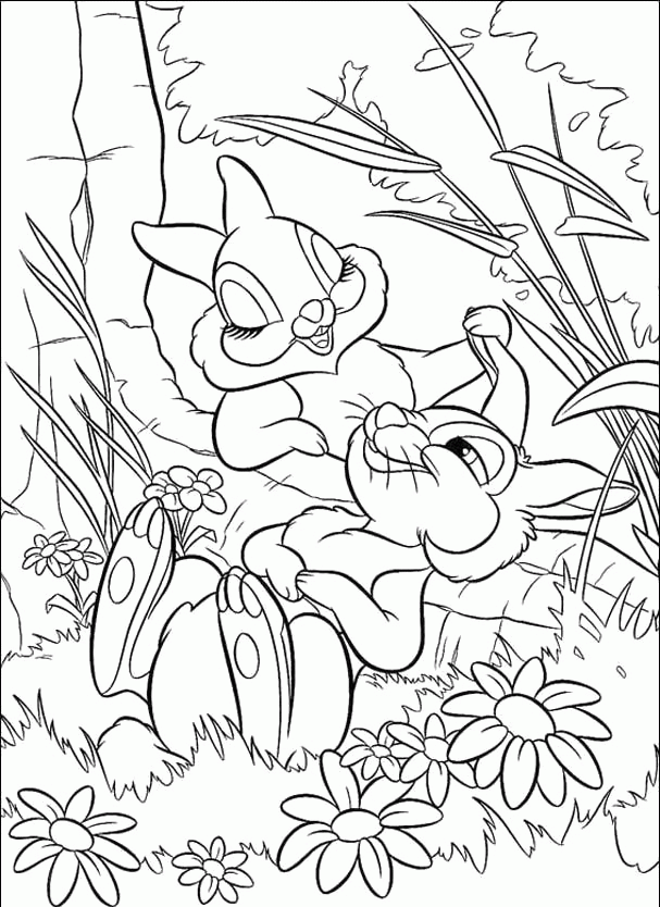 Thumper Encourage Bambi Coloring Pages - Bambi Cartoon Coloring