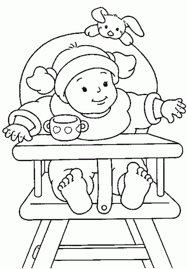 Baby Girl Sitting on Her Own Chair Coloring Page: Baby Girl ...