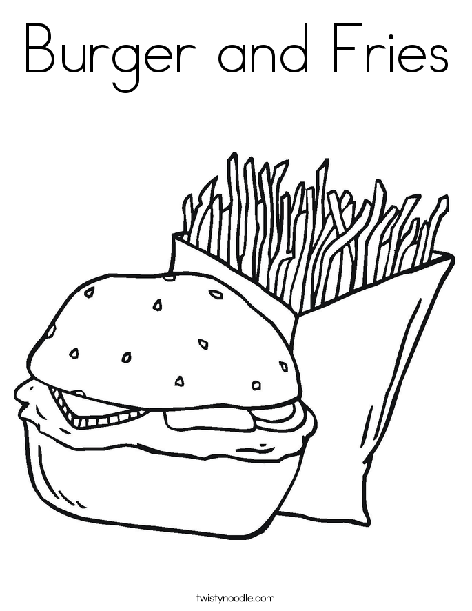 Burger and Fries Coloring Page - Twisty Noodle