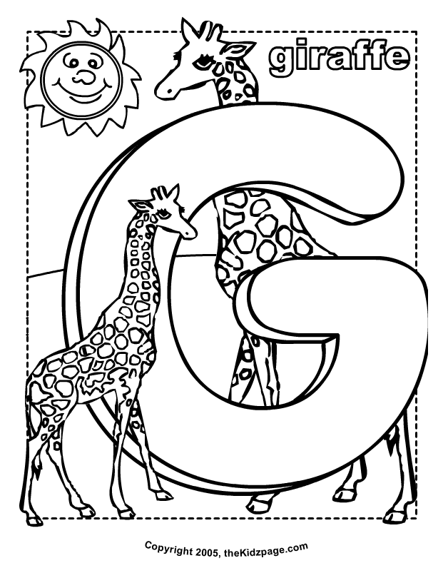 G is for Giraffe - Free Coloring Pages for Kids - Printable
