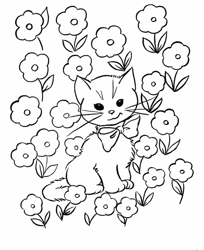 Easter Kids Coloring Pages - Free Printable Easter Kitty Cat