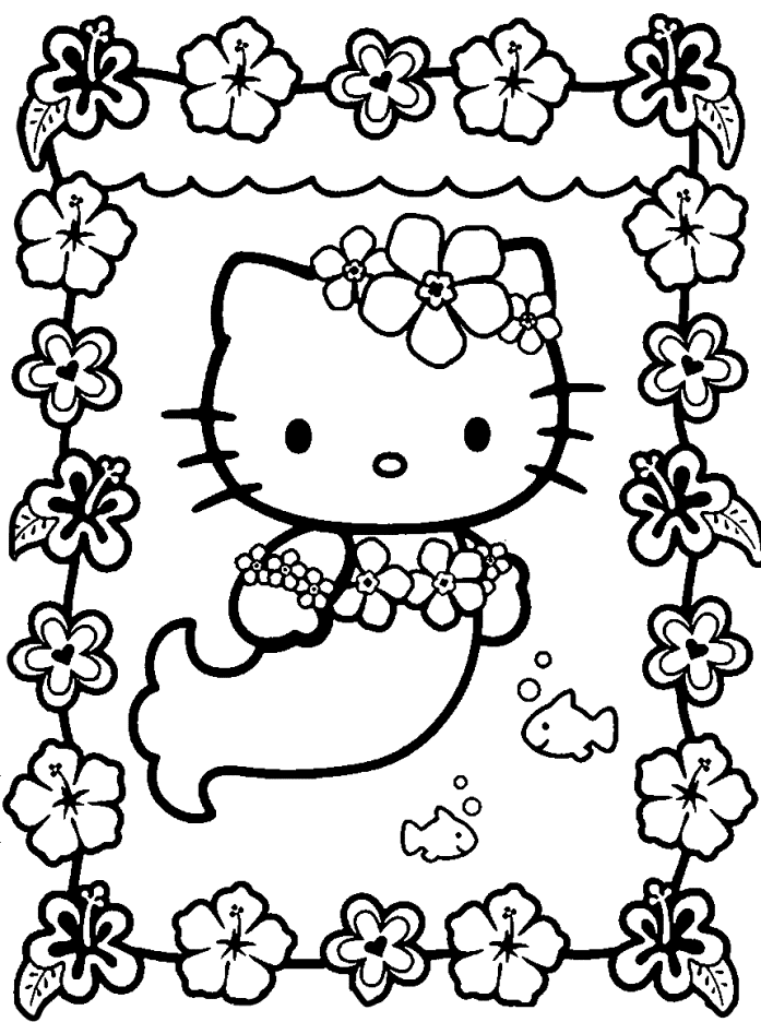 Print Hello Kitty Cute Mermaid Coloring Pages or Download Hello