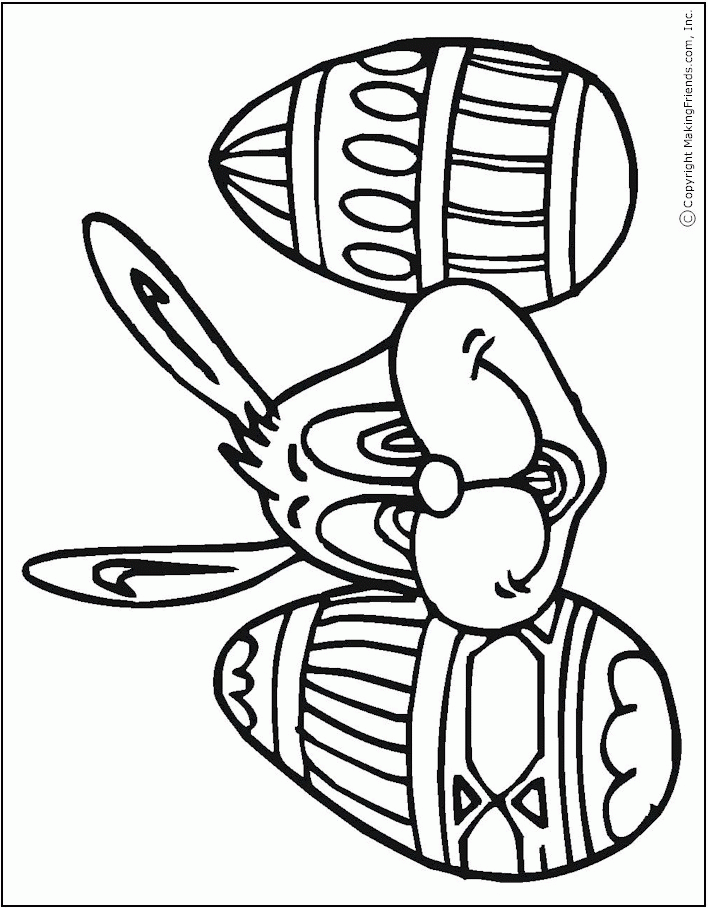 Easter Bunny with Two Eggs Coloring Page