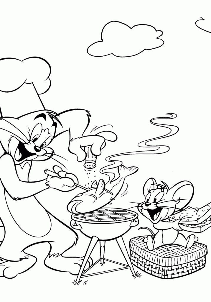 Simple Tom And Jerry Was Cooking Fish Coloring Page - deColoring