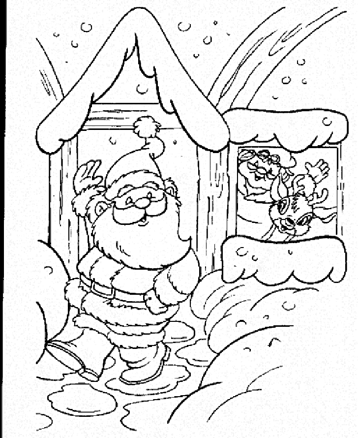 santa claus house of christmas coloring page for kids