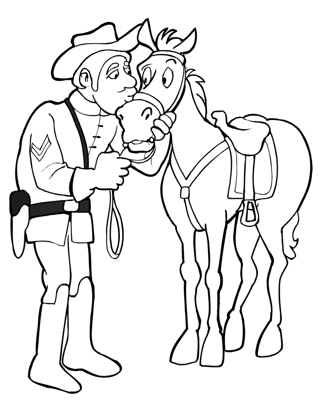 Horse Coloring Page | Civil War Soldier Kissing Horse