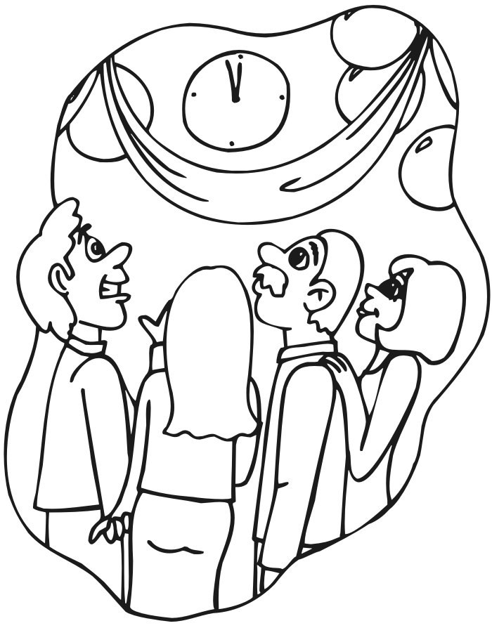 Printable New Years Coloring Page: countdown to midnight