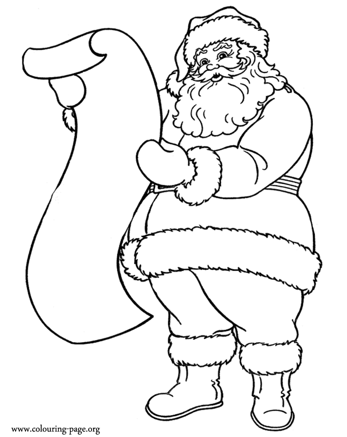 Christmas - Santa Claus and the list of gifts coloring page