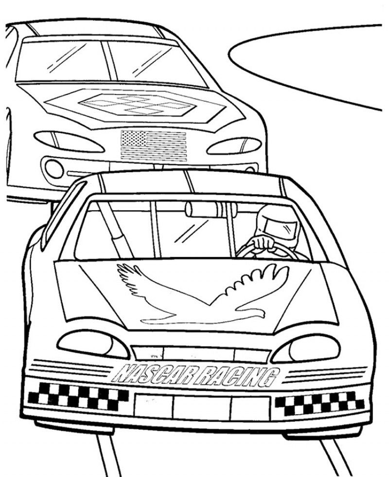 Two Nascar Racing Car Precede Each Other Coloring Page - Kids