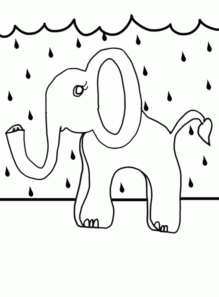 Free Printable Coloring Page – Elephant in the Rain