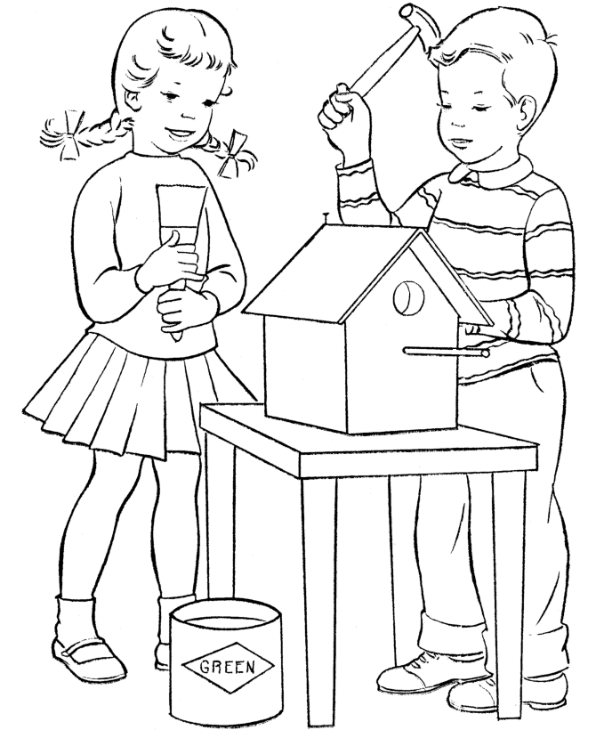 Spring Activity Coloring Page 12 - Spring Birdhouse Coloring