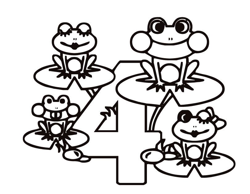 Printable Number Four (Frogs) coloring page from FreshColoring.