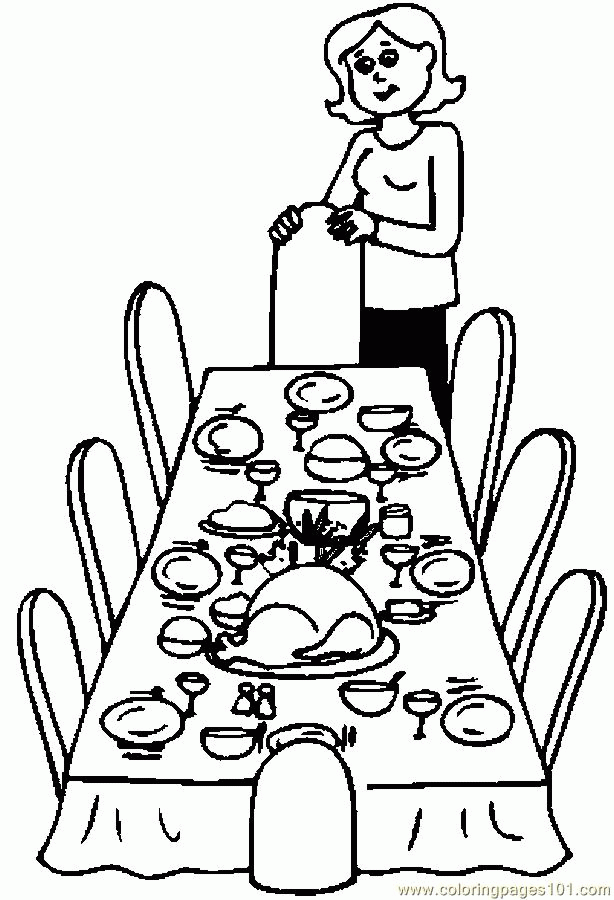 Coloring Pages Dinner Table (Holidays > Thanksgiving Day) - free