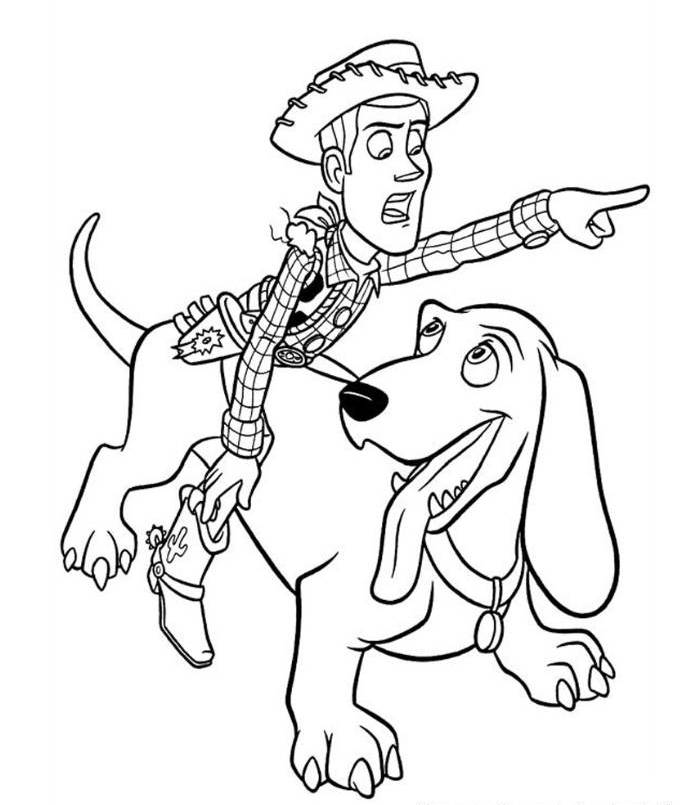 Woody Riding Dog Toy Story 2 Coloring Page: Woody Riding Dog Toy