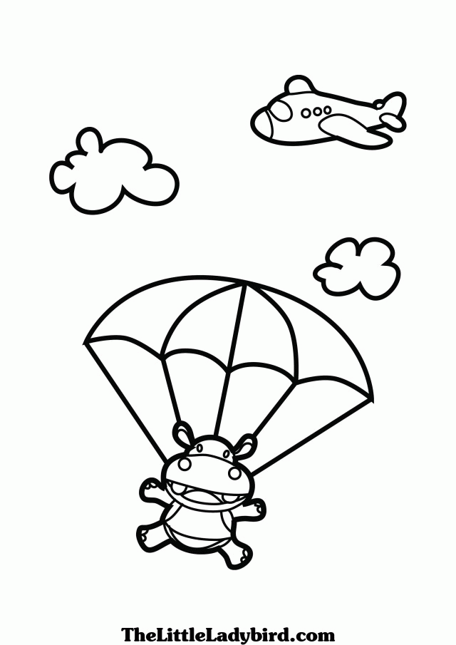 Coloring Page Of A Hippopotamus Flying A Parachute Coloring 141074