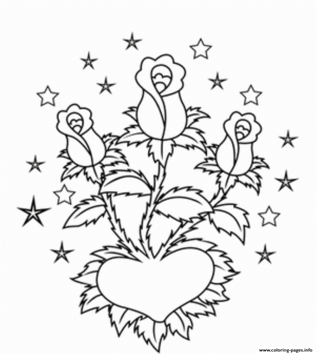 Print roses in heart valentines se84a Coloring pages Free Printable