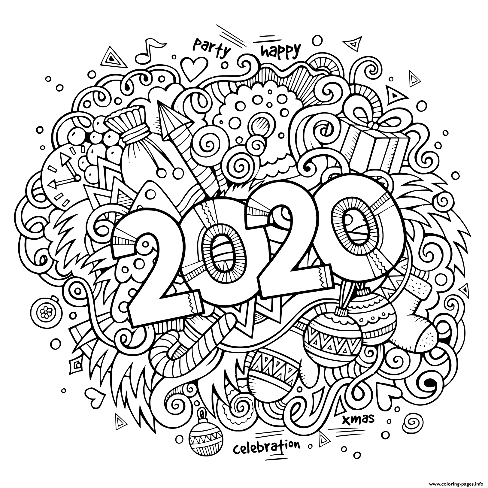 New Year 2020 Doodles Objects And Elements Poster Design ...