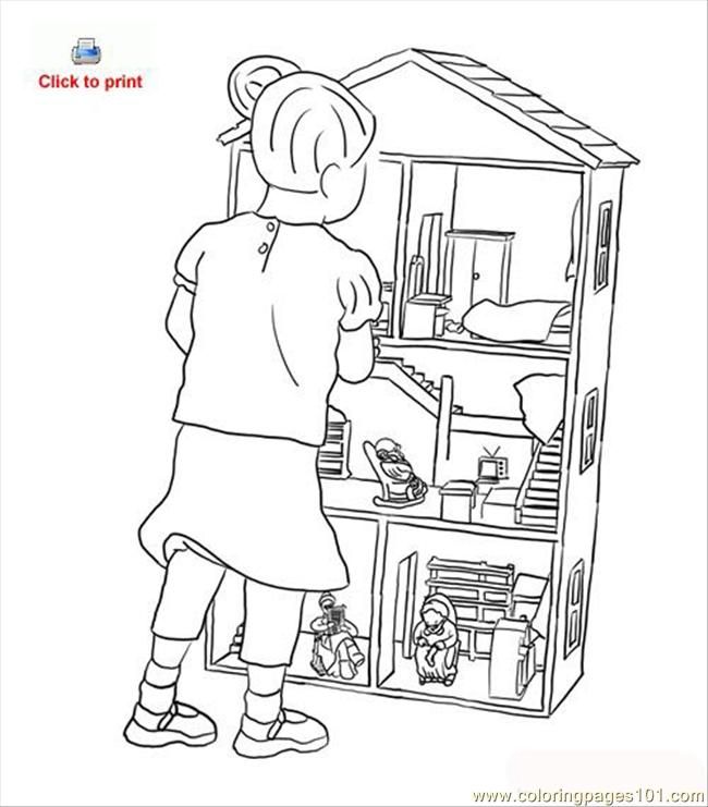 Coloring Pages Doll House Coloring Page (Architecture > Houses