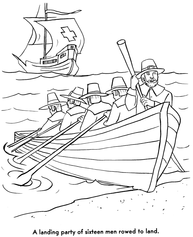 The Pilgrims Coloring pages: The Pilgrims scout the shore coloring
