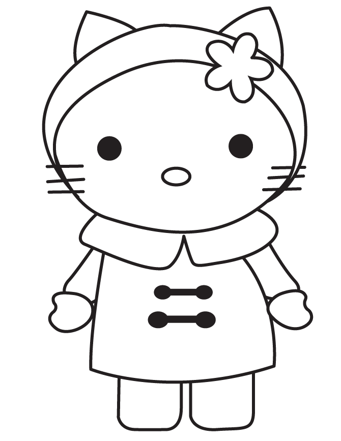 Winter Hello Kitty Wearing Coat Coloring Page | Free Printable