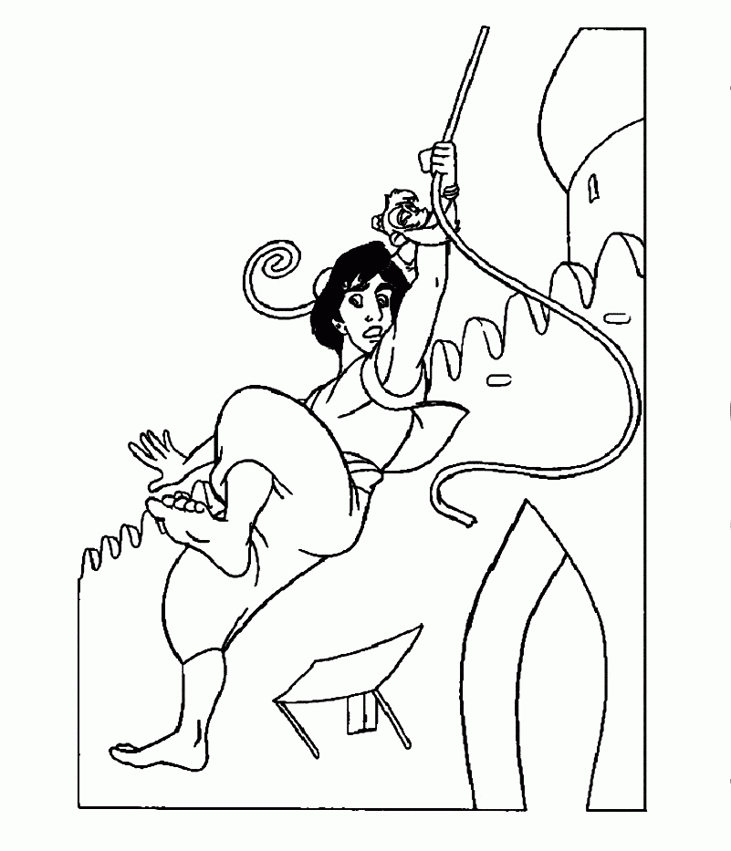 Download Aladdin And Abu Are Hanging On A Rope Coloring Pages Or