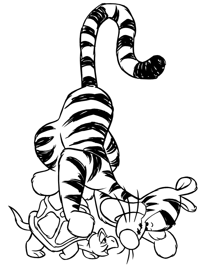 Tigger Petting Cute Turtle Coloring Page Free Printable Coloring