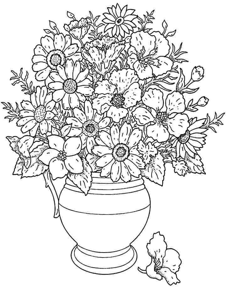 Bouquet Flowers Coloring Sheets Printable Free For Little Kids #