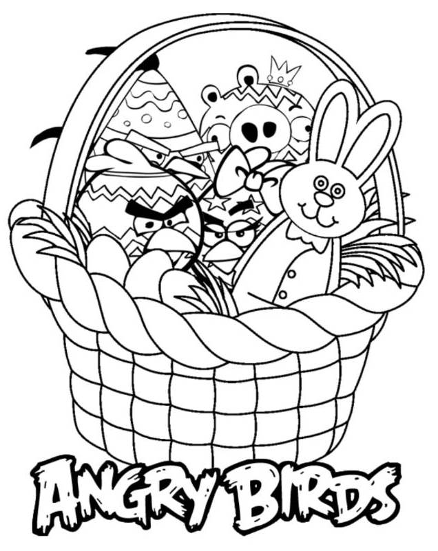 Print Angry Birds Easter Basket Coloring Pages or Download Angry
