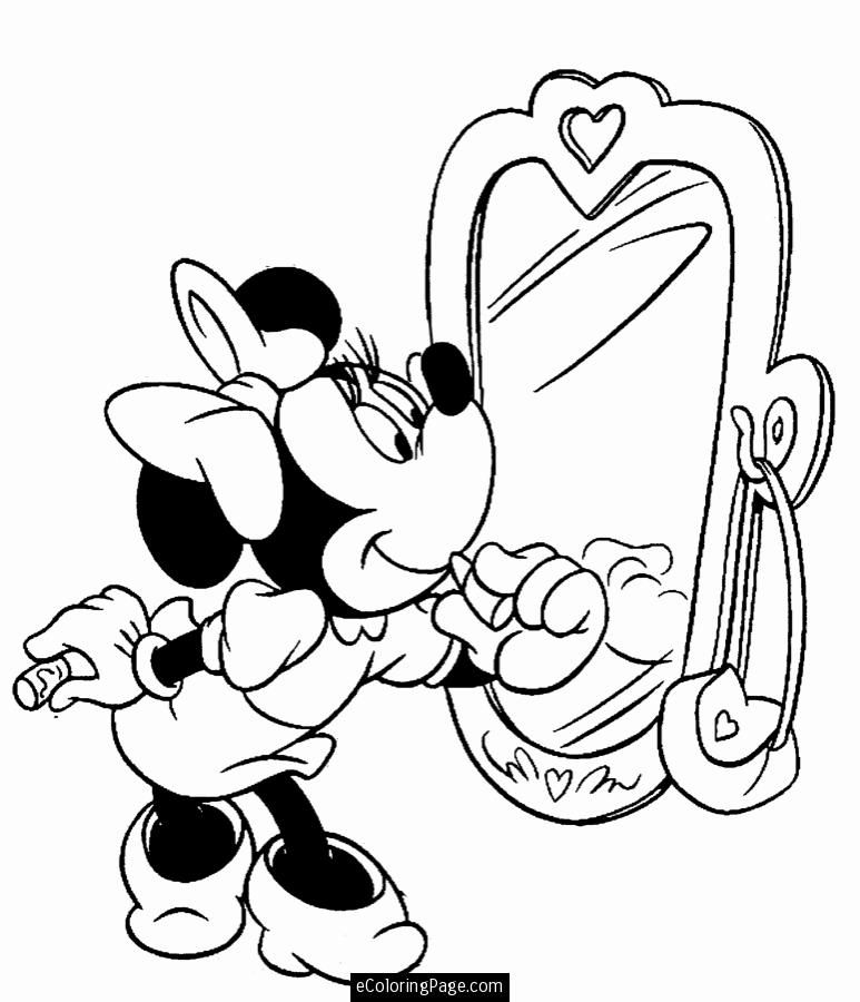 Minnie Mouse Looking at the Mirror Printable Coloring PAge