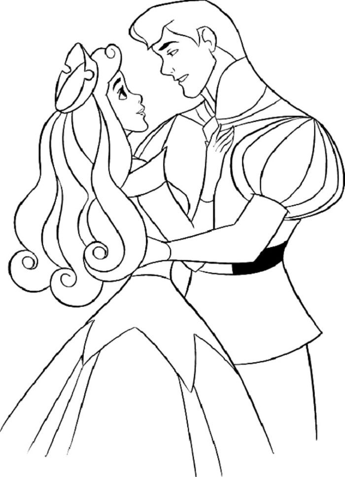 Aurora Being Kissed By The Prince Sleeping Beauty Coloring Page