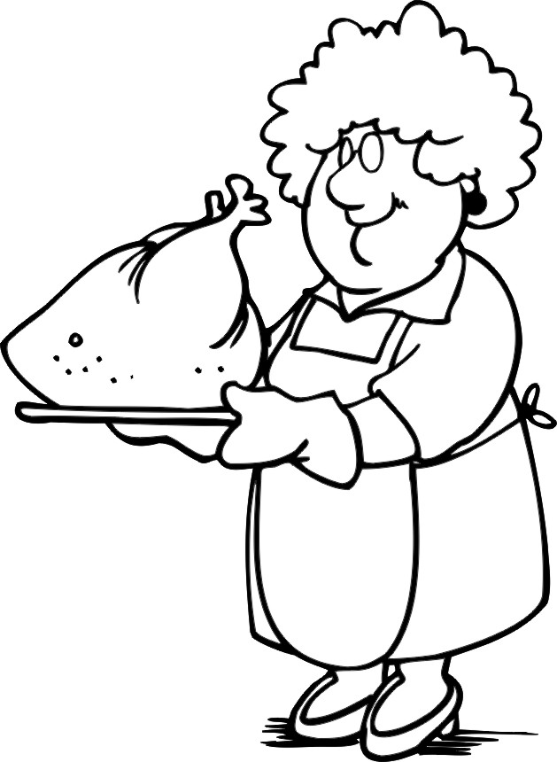 Thanksgiving Coloring Page | Mom With Cooked Turkey