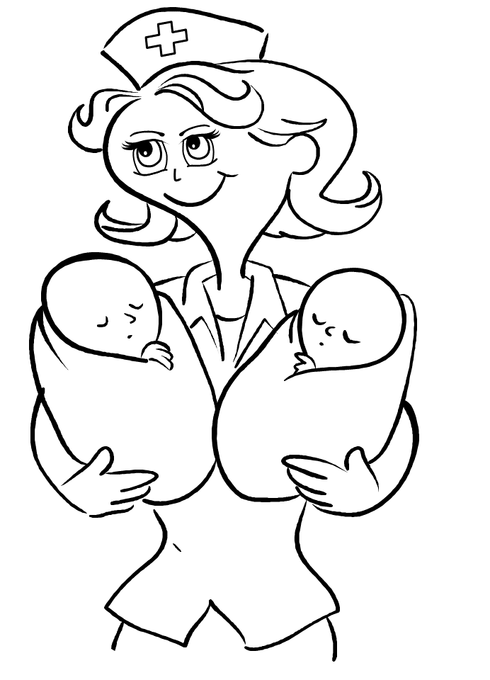 Nurse With Baby Coloring Pages - Doctor Day Cartoon Coloring Pages