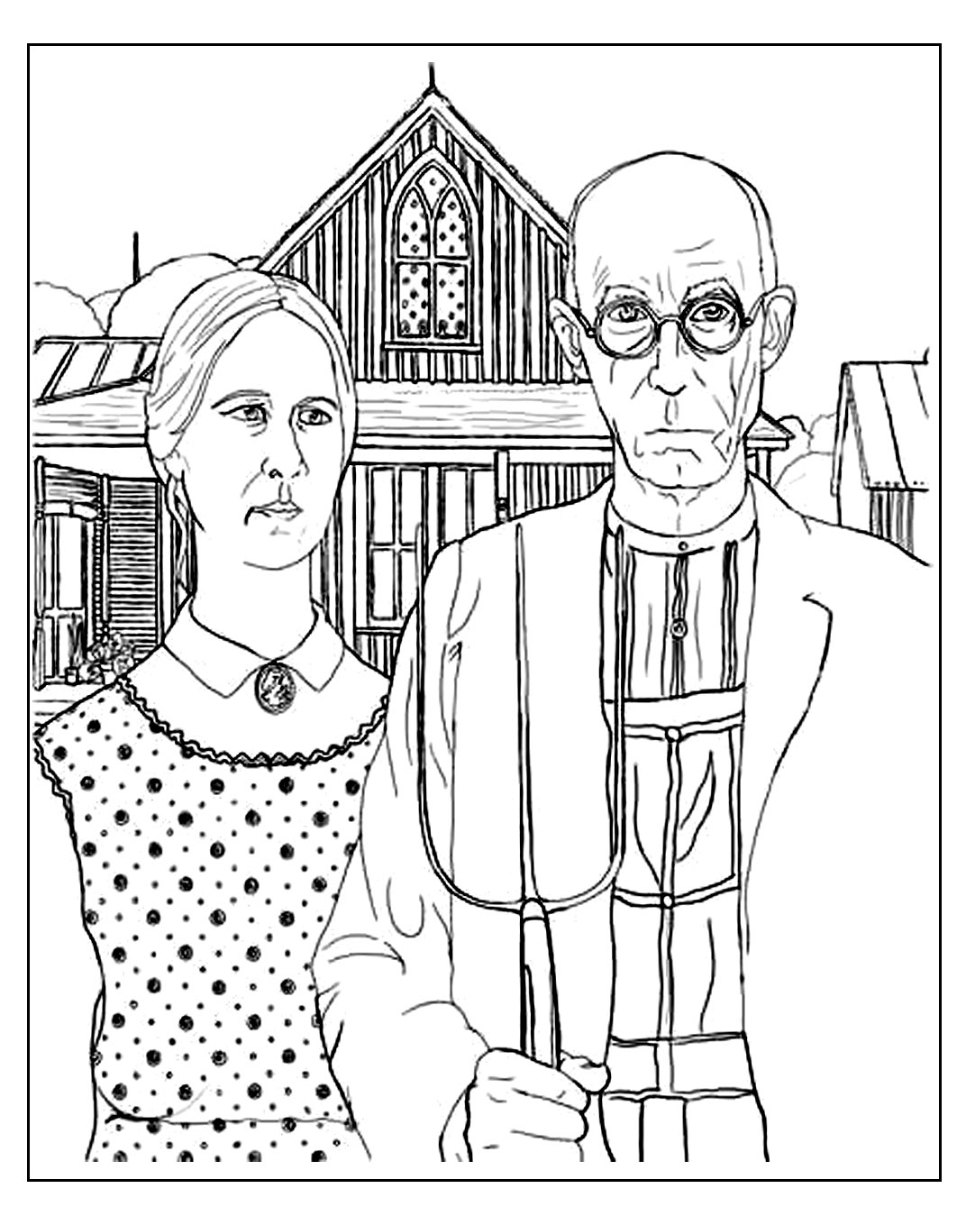 Grant wood american gothic - Masterpieces Adult Coloring Pages