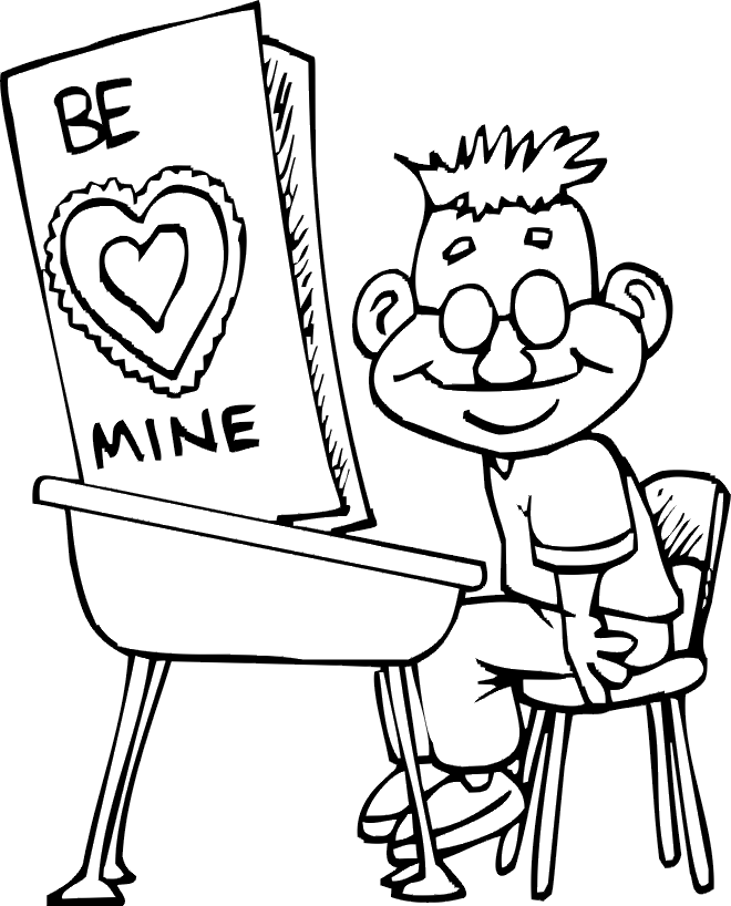 valentine coloring page boy with giant card