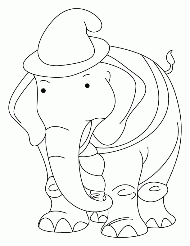 Elephant wearing the hat coloring page | Download Free Elephant