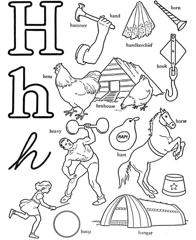 ABC Words Coloring Pages – Letter H – Hammer | Free Coloring Pages