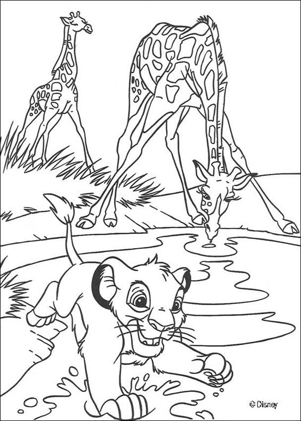 The Lion King coloring pages - Simba with giraffes