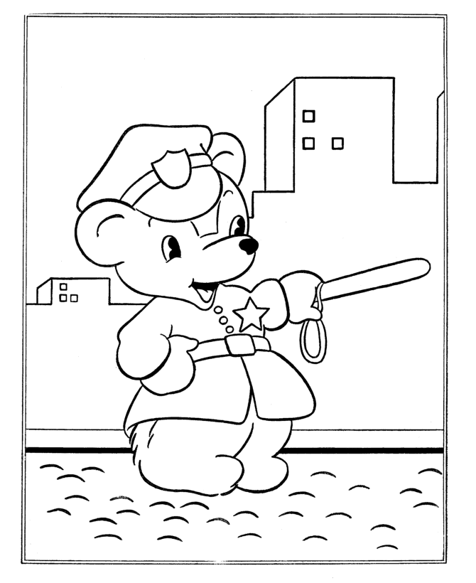 BlueBonkers: Teddy Bear Coloring Page Sheets - Police Bear