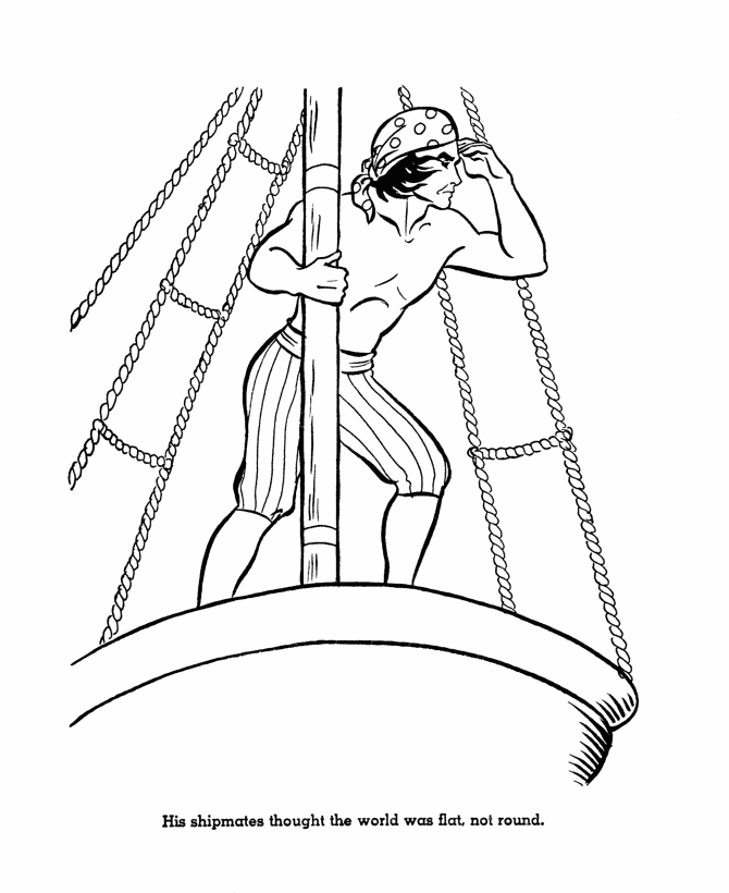 Columbus Day Coloring Pages | Columbus crew scanning the horizon