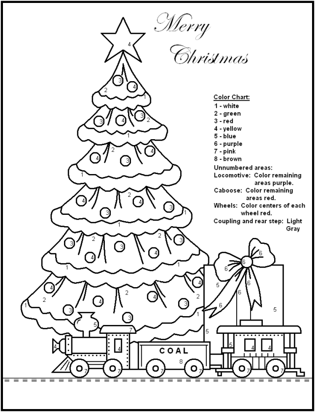 Merry Christmas color by number coloring pages for kids | coloring