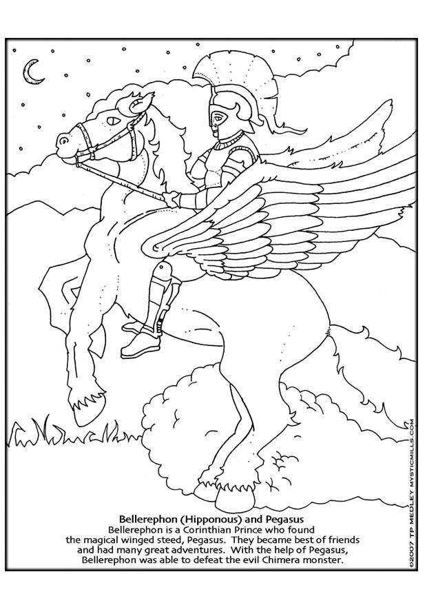 Coloring page Bellerephon and Pegasus - img 18609.