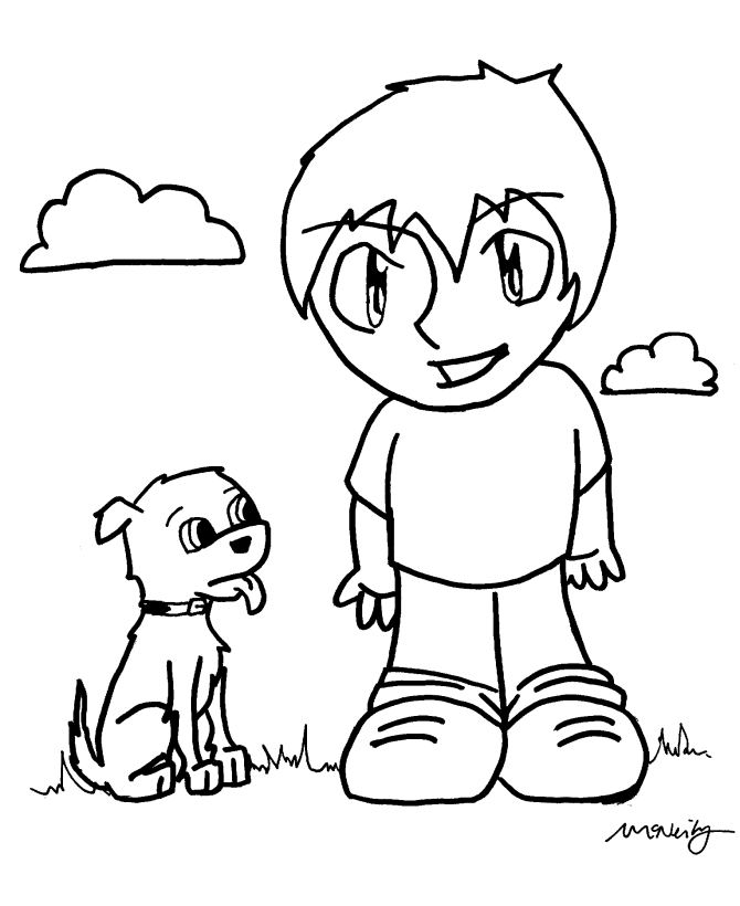 Anime Coloring Pages | Boy and his Dog Anime Coloring Page and