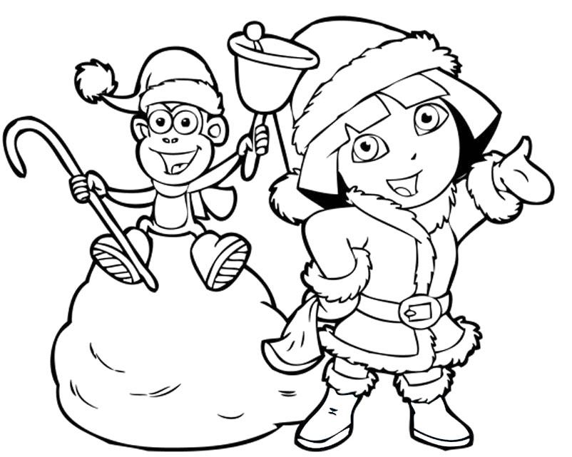 Dora And Boots In Christmas Coloring Pages - Dora Coloring Pages