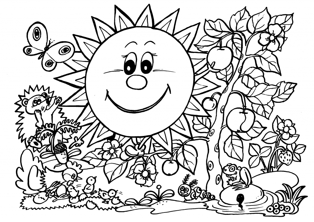 Smile sunflower – Coloring pages with animals and nature, Spring